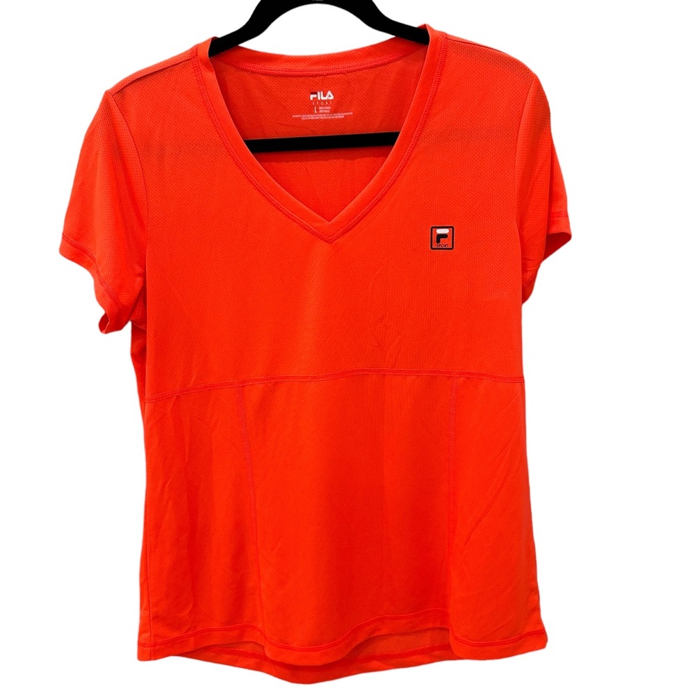 FILA Sport Neon Orange Short Sleeve Perforated Tee Shirt Size Large